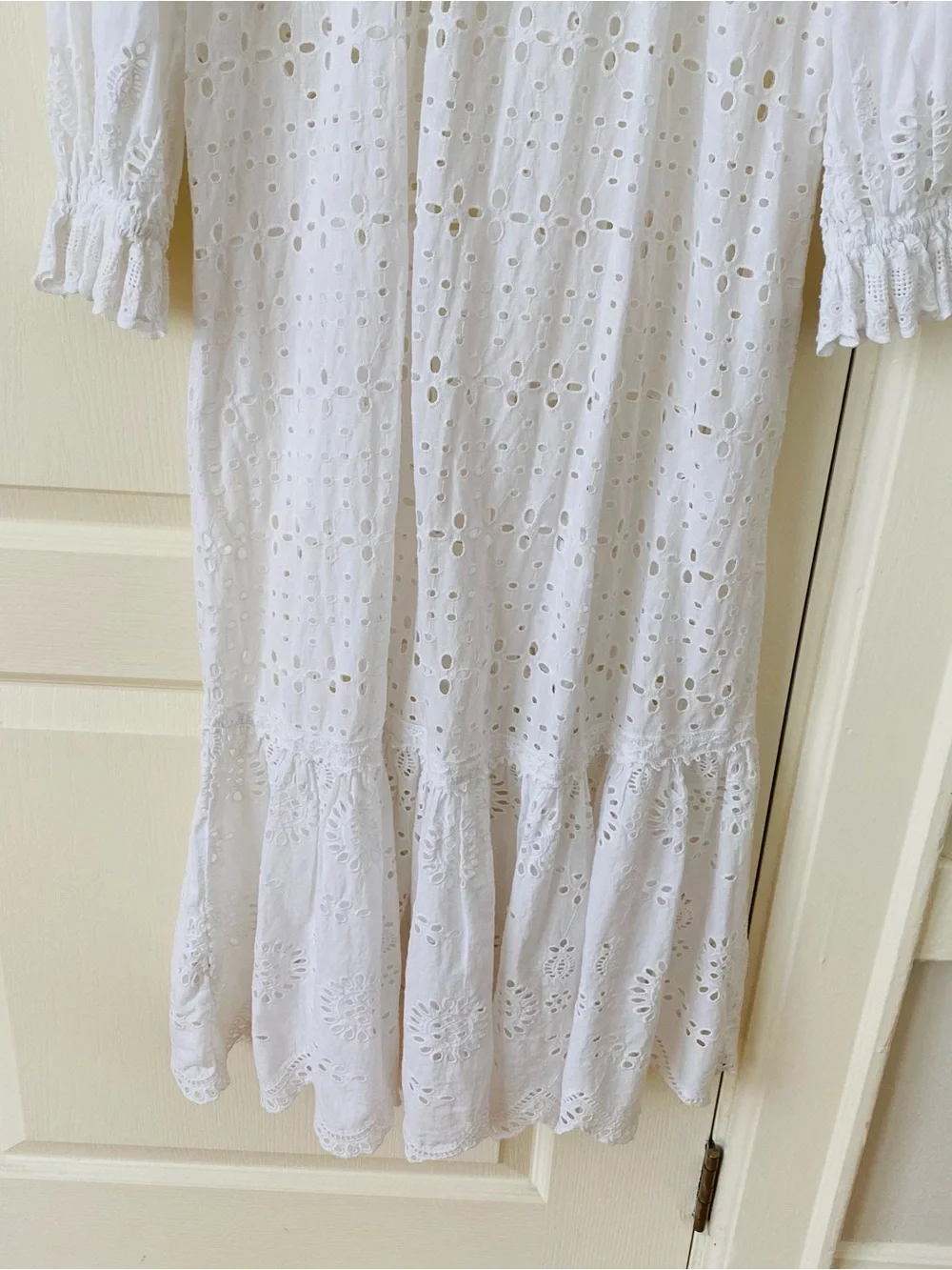 $495 LoveShackFancy Elspeth White Lace Crochet Scalloped Broderie Shirt Dress XS - Picture 12 of 15